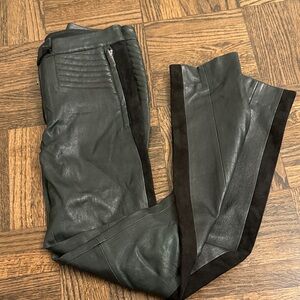 ALC Green Leather Quilted Moto Leggings with black suede side stripe size 4